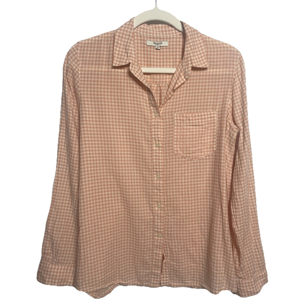 Madewell Lightweight Stretch Cotton Summer Blouse Peach Check‎ Size Medium